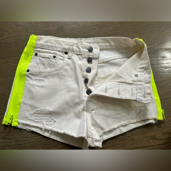 New Carmar Titania High Rise Cut Off Shorts Sz 27 white neon zipper Jean shorts - Picture 5 of 7